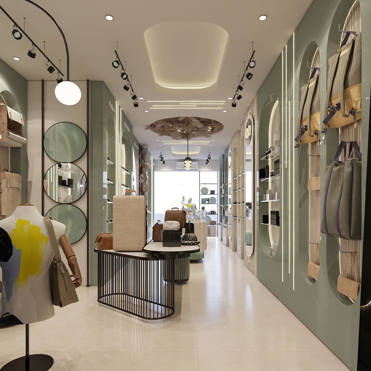 Modern Boutique Interior featuring Backlit Acrylic Island Display Pods #22